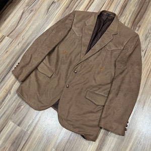 XL Vintage 60s 70s Brown Western Suit Sport Coat Jacket Polyester Blend Suede Look by Brad Whitney