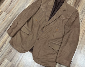XL Vintage 60s 70s Brown Western Suit Sport Coat Jacket Poliester Blend Suede Look by Brad Whitney