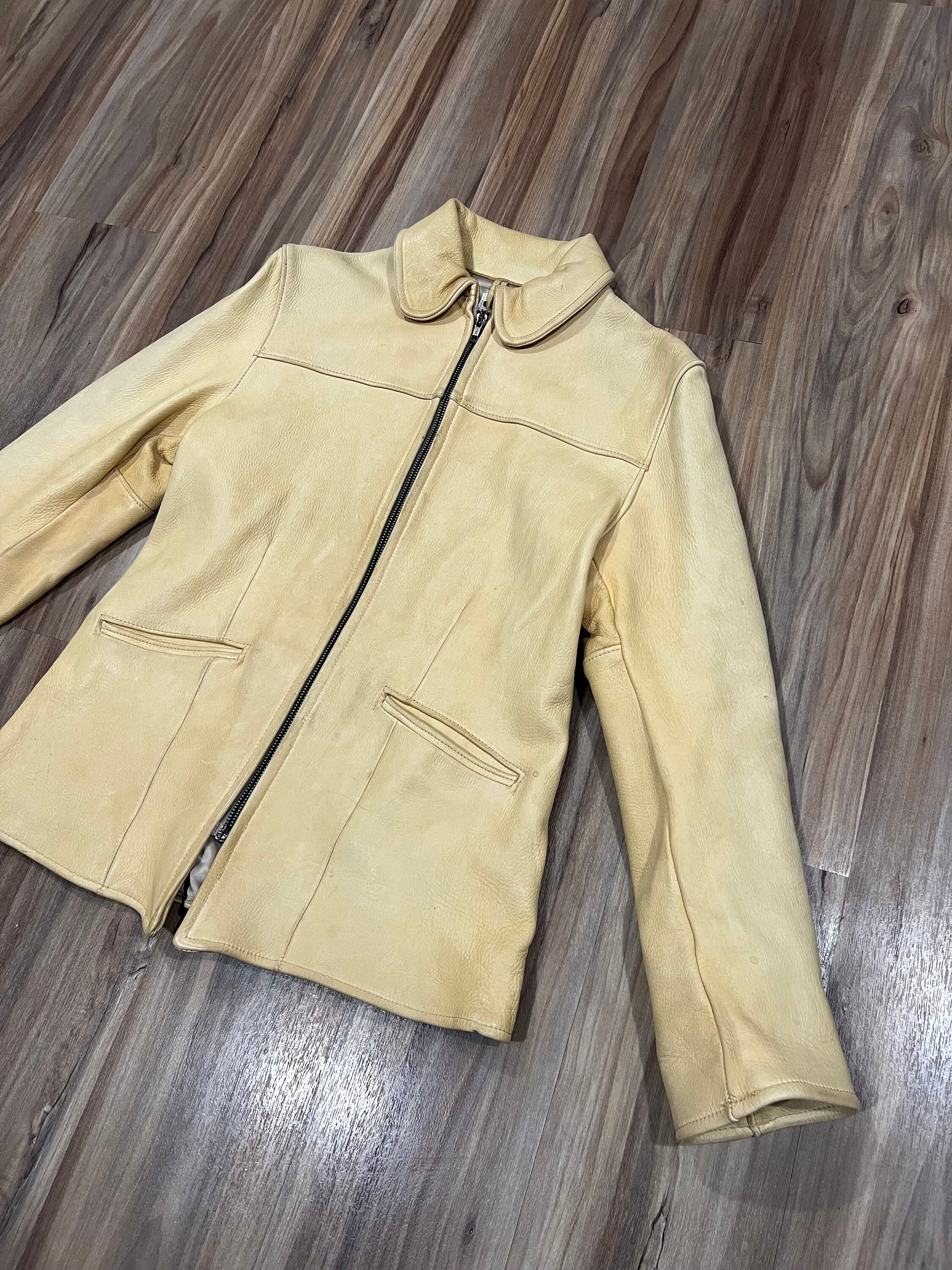 Small Vintage 60s 70s Uber Leather Buckskin Leather Jacket Light