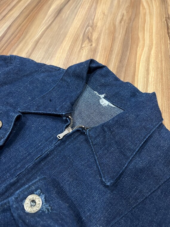 Small Vintage 40s Dark Wash Denim Jean Jacket WW2 Era Crown Zipper