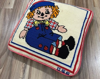 Vintage 80s Raggedy Andy Ann Pillow Handmade USA w/ Red Backing
