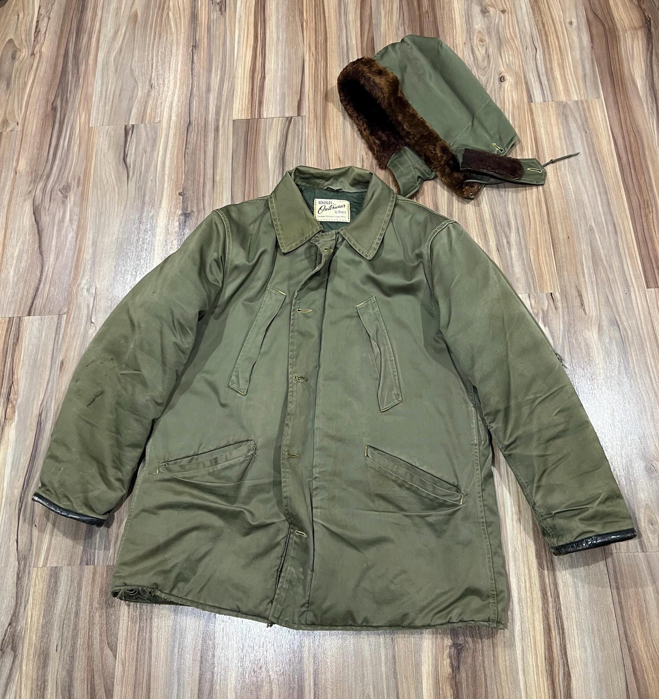XL Vintage 50s Hercules Outerwear Coat Jacket Military Style Green