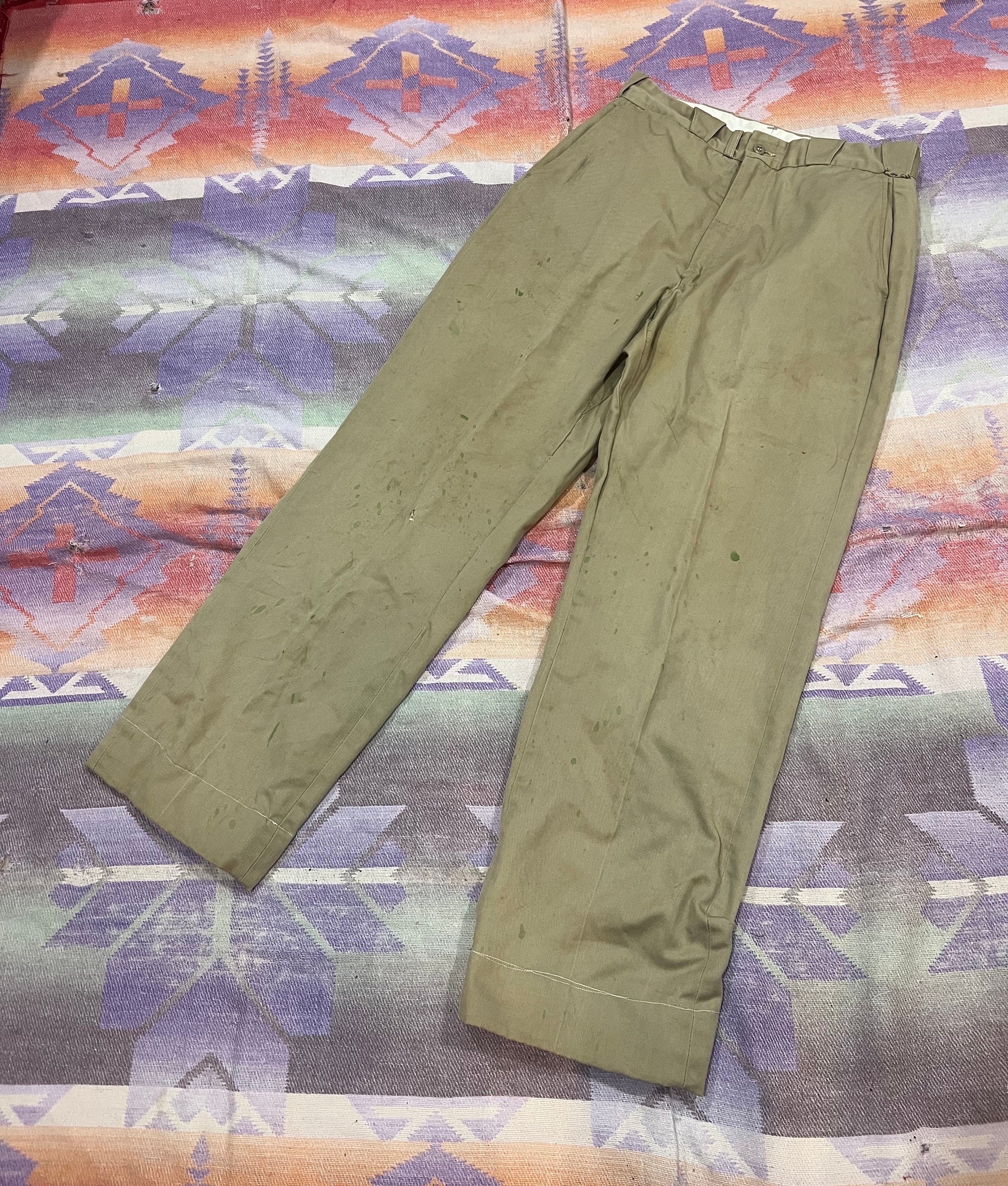 パンツ 60s army trousers chino 33x31 Vintage 60s US Army Khaki Chino Trousers Mens 28/30 Prentice
