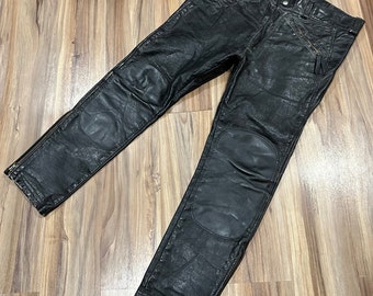 36x30 Vintage Langlitz Black Leather Motorcycle Riding Western Pants Zipper Cuffs