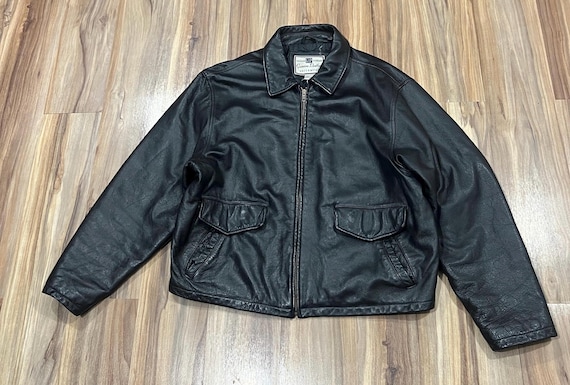 Large Vintage 90s GAP A-2 Style Bomber Black Leather Jacket