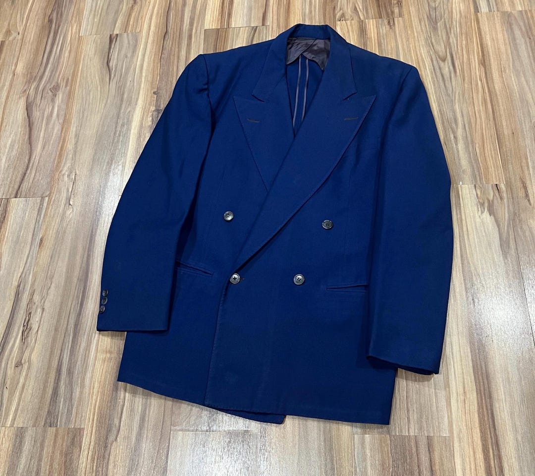 Vintage 40s 50s Double Breasted Blue Wool Suit Coat Jacket Union Made ...