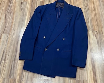 Vintage 1940s 50s Double Breasted Pinstripe Wool Suit Coat Jacket