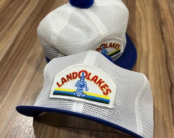 Vintage Land O Lakes Minnesota Short Brim Farmer Hat Mesh Pom Trucker Snapback Shorty K Products USA Made