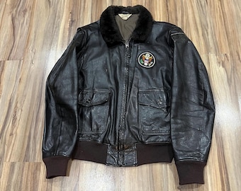 Large Vintage 90s GAP A-2 Style Bomber Black Leather Jacket