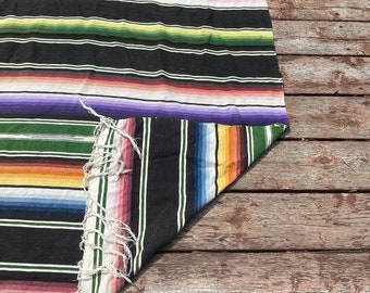 Vintage 40s Mexican Saltillo Serape Wool Blanket Weaving 87x55&quot; Multi-Color