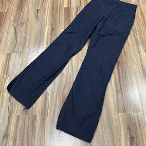 29W Vintage 70s 80s USN Military Dark Blue Utility Trousers Deck Pants Uniform Raw Unhemmed 50/50 Cotton Polyester Blend US Navy
