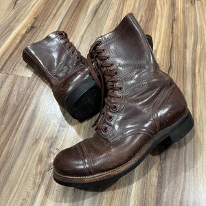 9W Vintage 50s 60s Vietnam Era Russet Brown Combat Cap Toe  display picture 3