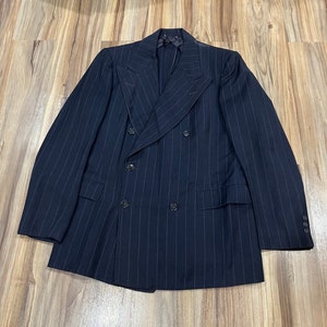 ジャケット・アウター vintage pinstripe double chester coat Vintage 1940s 50s Double Breasted Pinstripe Wool Suit Coat Jacket