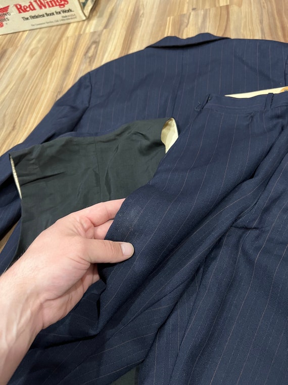 Vintage 20s 30s Blue Wool Button Fly Single Breasted 3- Piece