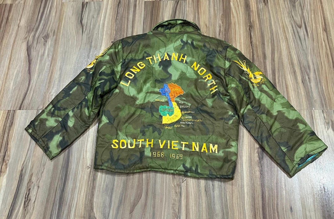 Small Kids Vintage 60s Vietnam War Embroidered Map Souvenir Jacket