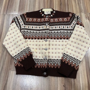 Suéter médio vintage 50s 60s Jersild Wool Knit Cardigan estilo norueguês com botões feito nos EUA