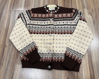 Medium Vintage 50s 60s Jersild Wool Knit Sweater Cardigan Norwegian Style Button Up USA Made