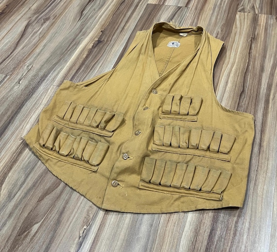 Medium Vintage 40s Blue Bill Red Head Canvas Hunting Vest Shotgun 