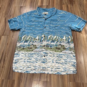 XL Vintage 00s Pataloha Patagonia Hawaiian Button Up Shirt Loop Collar Blue Green White