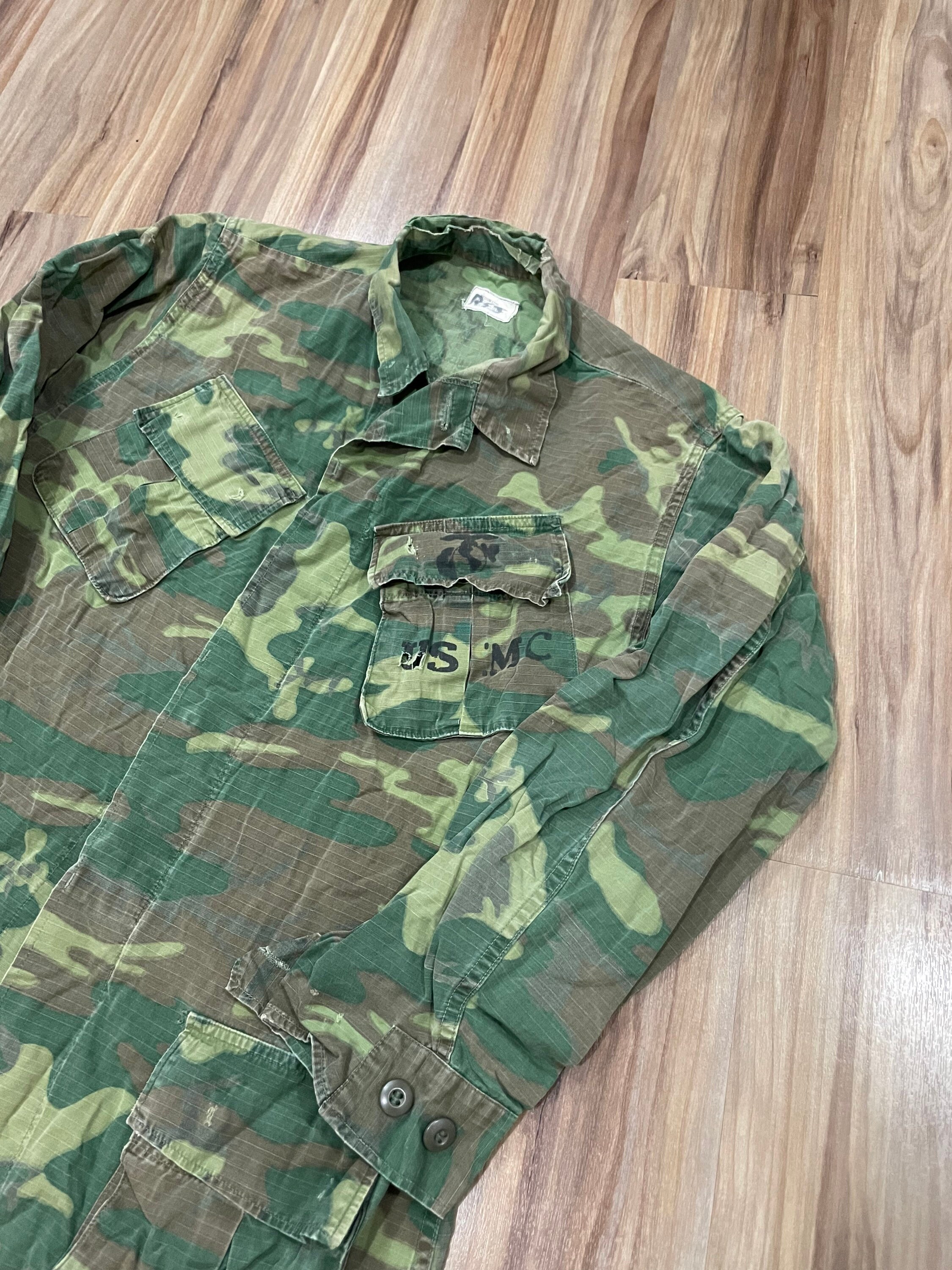 Medium Long Vintage 1969 ERDL Camo Slant Pocket Stencil Usmc Class 