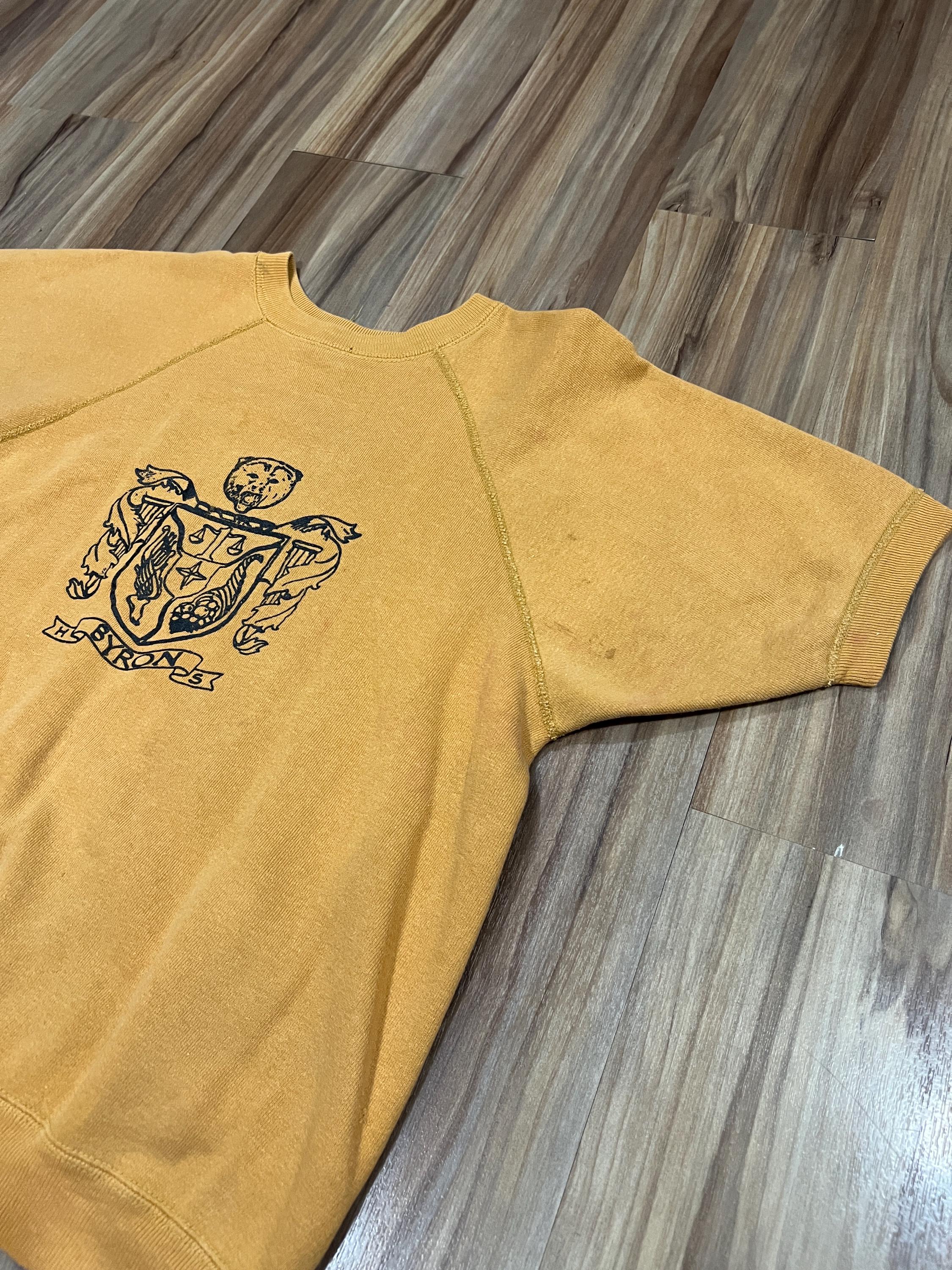 M/L Vintage 60s All Cotton Graphic High School Sweatshirt Mustard 