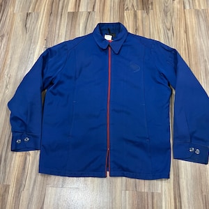 Large Vintage 80s Standard Oil Blue Work Jacket w/ Detachable Red Quilted Liner USA Made