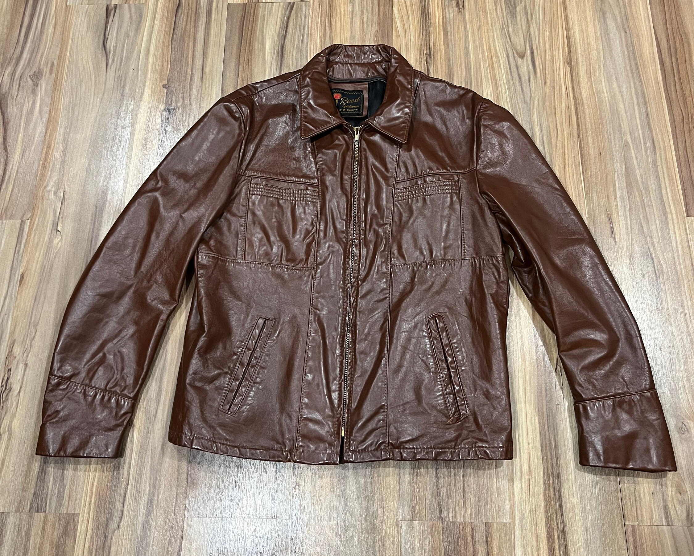 通販 Medium/ Large Reed by Jacket Leather Brown Light 70s Vintage ジャケット・アウター