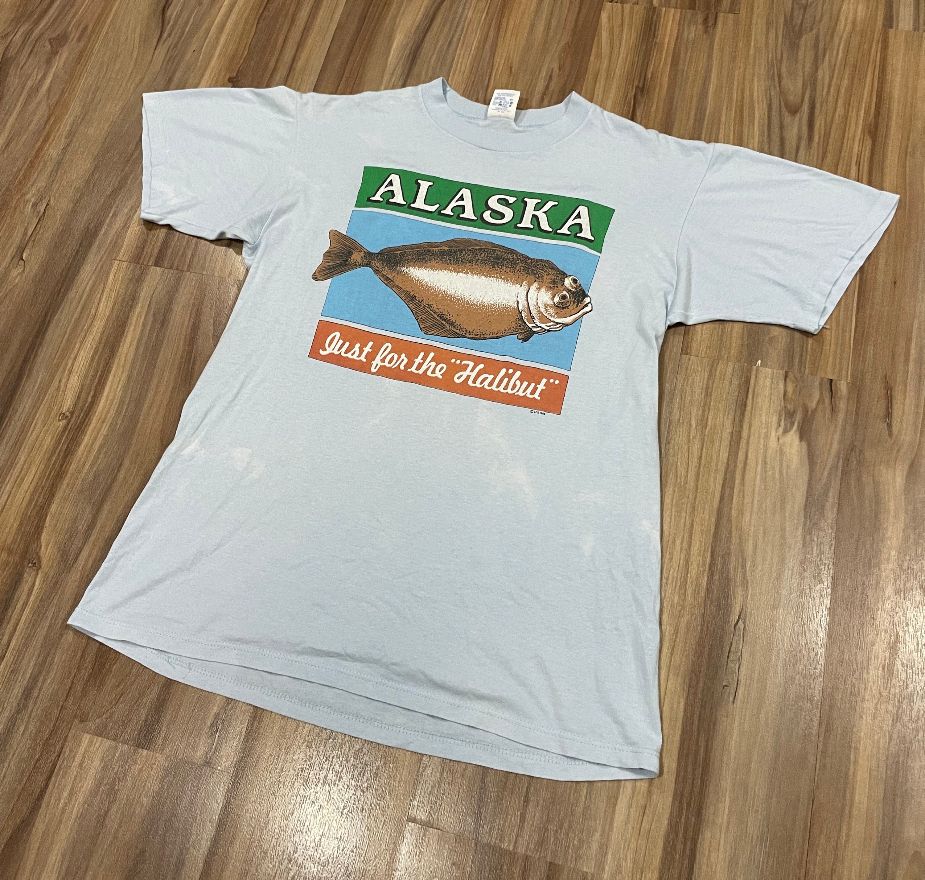 Medium Vintage 90s Alaska Just for the Halibut T Shirt Blue - Etsy