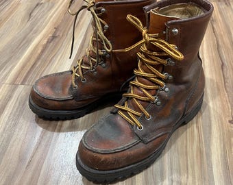 7C Vintage 80s Red Wing Irish Setter Combat Logger Boots Brown