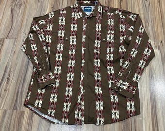 XL Vintage Wrangler Brushpopper Multi Color Striped Western Shirt Pearl Snap Southwestern