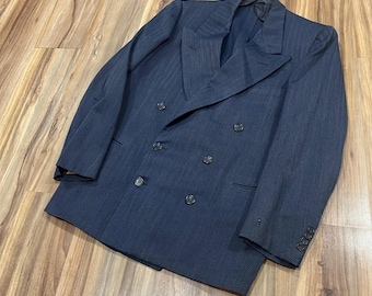 Blazer vintage anni '50 doppiopetto in lana blu navy, prodotto negli Stati Uniti da Foreman and Clark