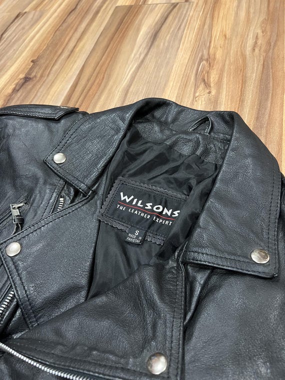 Small Vintage 90s Wilson's Cropped Black Leather Moto Biker
