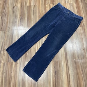 35x31 Vintage 80s Lee Suede Velour Cotton Flare Straight Leg Jeans Pants Navy Blue USA Made