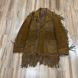 Medium Vintage 60s Suede Leather Hippie Fringe Western Jacket