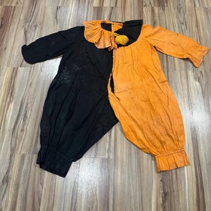 RARE Vintage 1930s Halloween Clown Jester Costume Set Homemade Orange Black Two Tone
