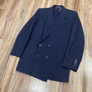 Vintage 50s Double Breasted Wool Suit Coat Jacket Navy Blue USA Made Hollywood