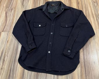 Small/ Medium Vintage jaren 70 Towncraft CPO wollen shirt marineblauw button-up, gemaakt in de VS