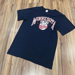 Small Vintage 80s Minnesota Twins Champion Graphic T Shirt MLB Baseball Navy Blue USA Made