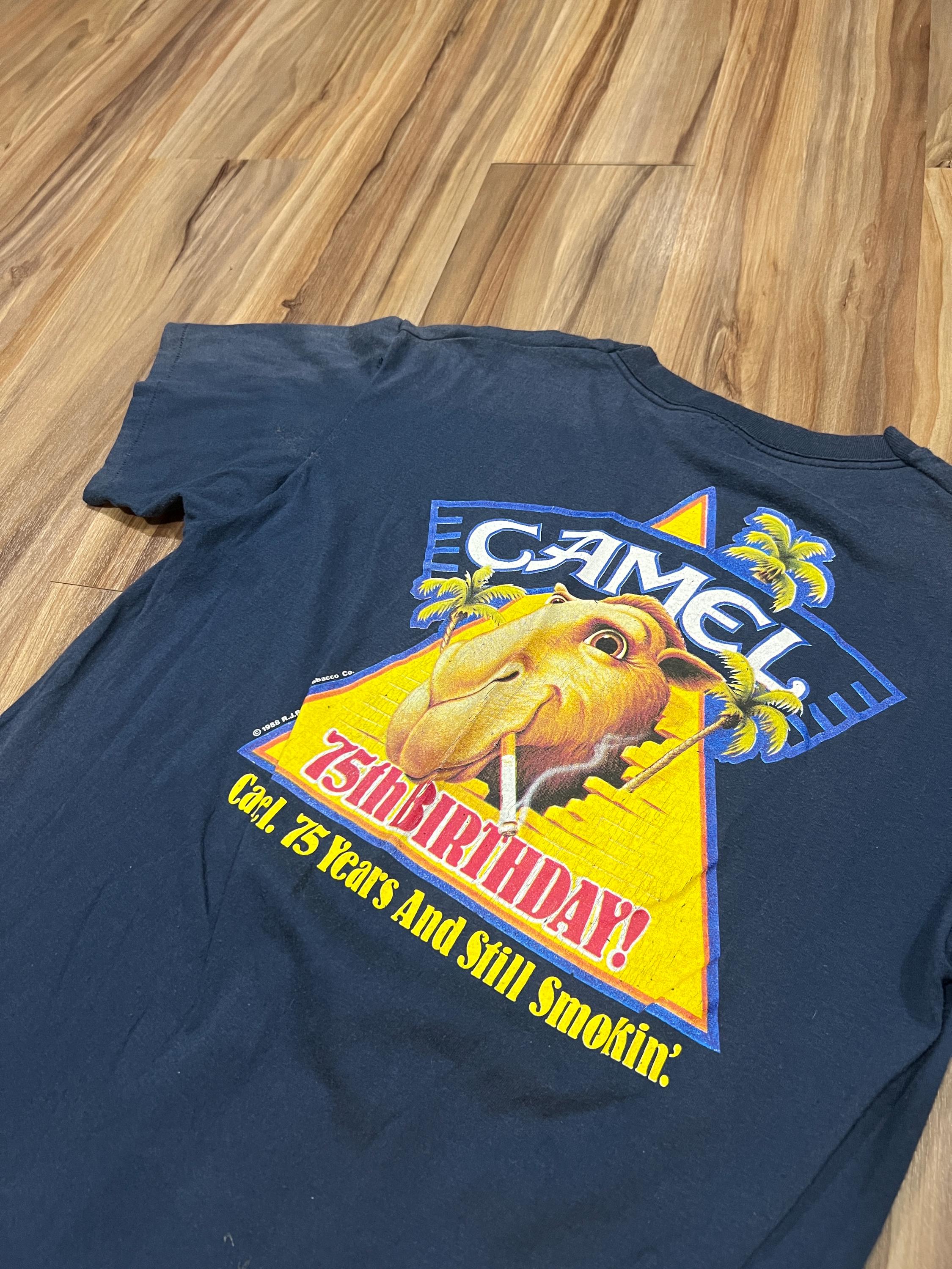 Medium Vintage 80s Joe Cool Camel Cigarettes 50/50 Blue Graphic T