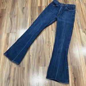 28x32 Vintage 70s Levi&#39;s 646 Dark Wash Bell Bottom Flare Denim Jeans Pants Orange Tab USA Made