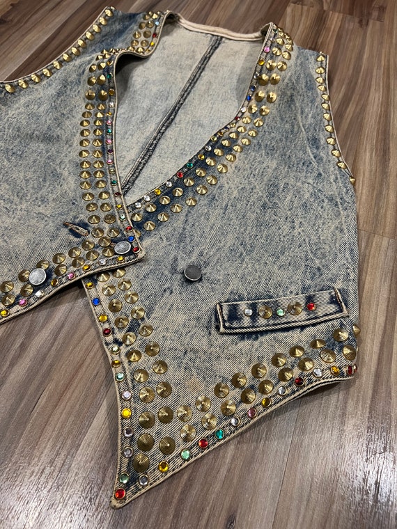 CRAZY Vintage 80s Acid Wash Studded Jeweled Denim 