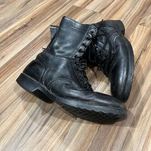 10W Vintage 80s US Army Combat Military Boots Black Leather Soviet