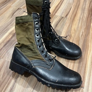 7R Vintage 70s Jungle Combat Military Surplus Canvas Leather Fatigue Boots Original New old Stock