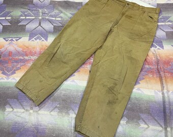34x27 Vintage 70s algodón pato lona cremallera mosca caza pantalones de juego