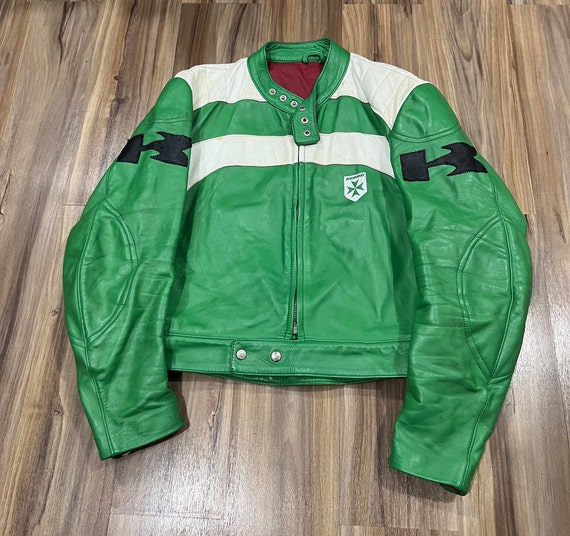 M/L Vintage 80s Green Kawasaki Motorcycle Jacket by Harro