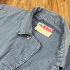 Large Vintage 50s Work Wear Coveralls Faded Cotton Baby Light Blue HBT Material USA Made