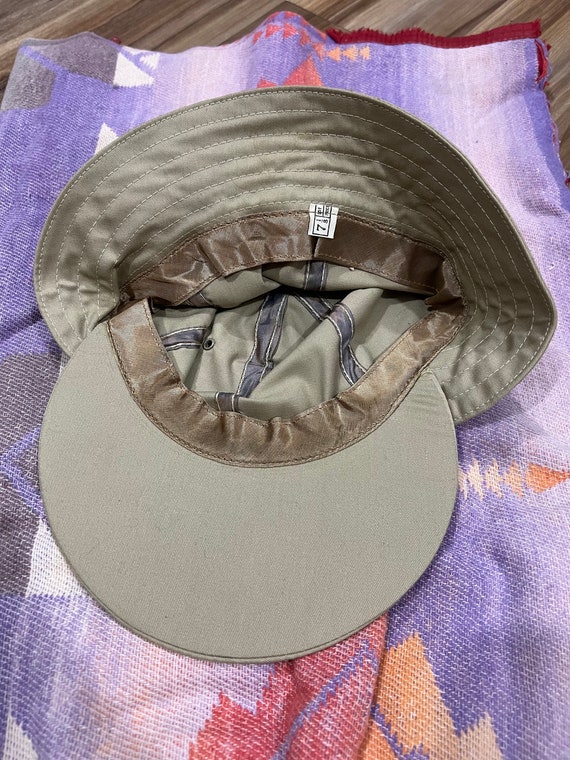 7 1/8 Vintage 40s 50s Fishing Wide/ Long Brim Bill Hat Khaki Deadstock USA  Made -  Norway