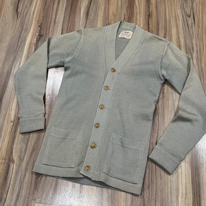 XS Vintage 40s Wool Campus Varsity Cardigan Class Sweater Faded Grey Button Up USA Made