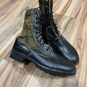 7R Vintage 70s Jungle Combat Military Surplus Canvas Leather Fatigue Boots Original New old Stock