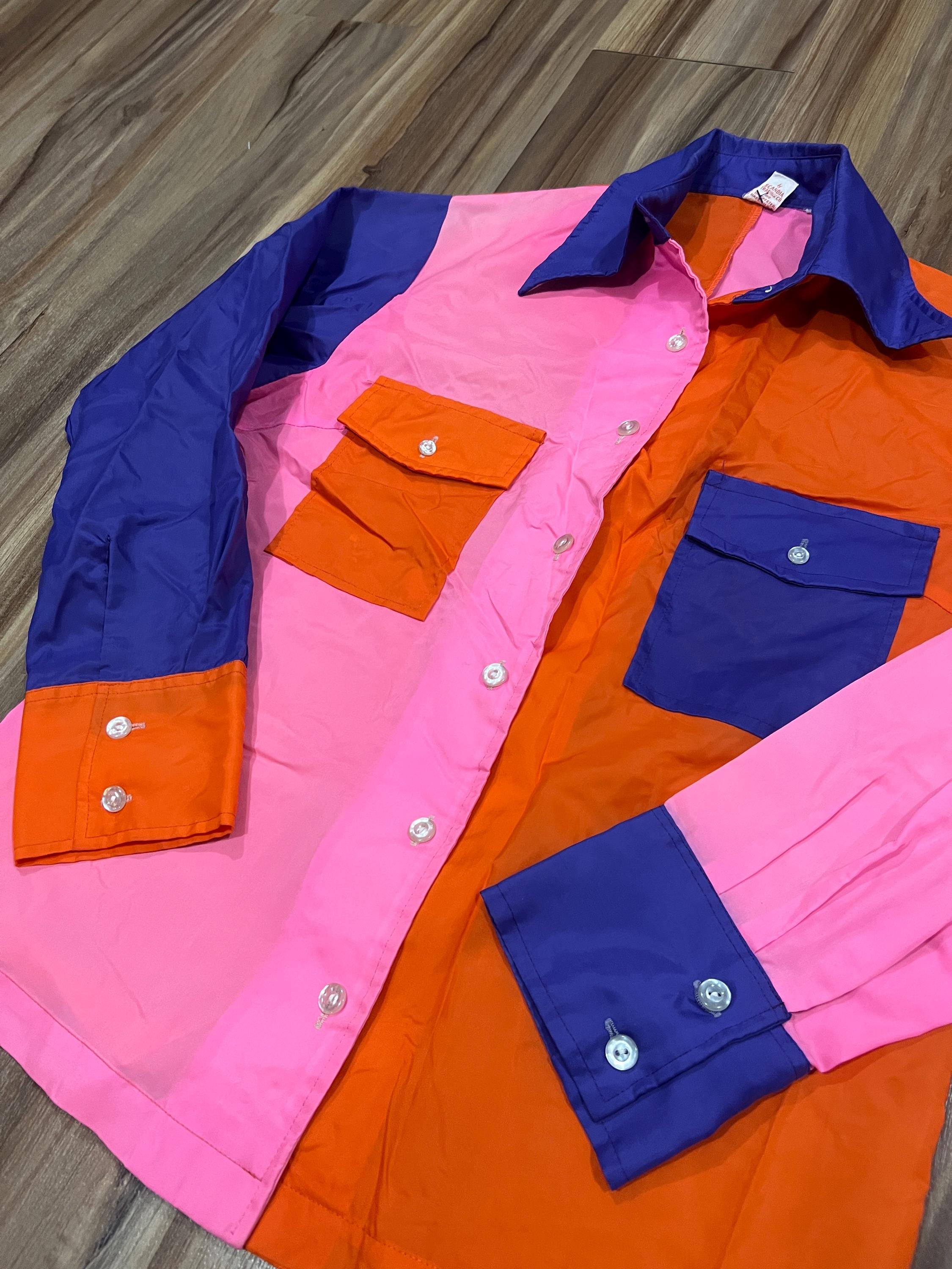 Small Vintage 60s 70s Nylon Acetate Color Block Button up Shirt